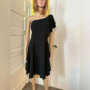 Berry love one shoulder ruffle A-line black dress Sz M NWT #001